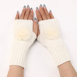 Luvas de Inverno para Mulher Sem Dedos com Bola de Pêlo, Mangas Quentes de Lã Tricotada, Preto, Branco, Cinzento Escuro, Cinzento Claro, Café, Vinho Vermelho, Caqui, Cor Creme
