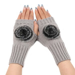 Luvas de Inverno para Mulher Sem Dedos com Bola de Pêlo, Mangas Quentes de Lã Tricotada, Preto, Branco, Cinzento Escuro, Cinzento Claro, Café, Vinho Vermelho, Caqui, Cor Creme