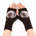 Luvas de Inverno para Mulher Sem Dedos com Bola de Pêlo, Mangas Quentes de Lã Tricotada, Preto, Branco, Cinzento Escuro, Cinzento Claro, Café, Vinho Vermelho, Caqui, Cor Creme