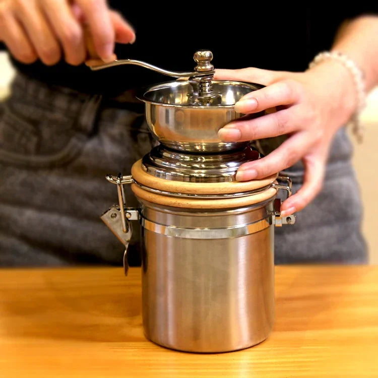 Moedor Manual de Grãos de Café Doméstico com Manivela em Aço Inoxidável, Manivela