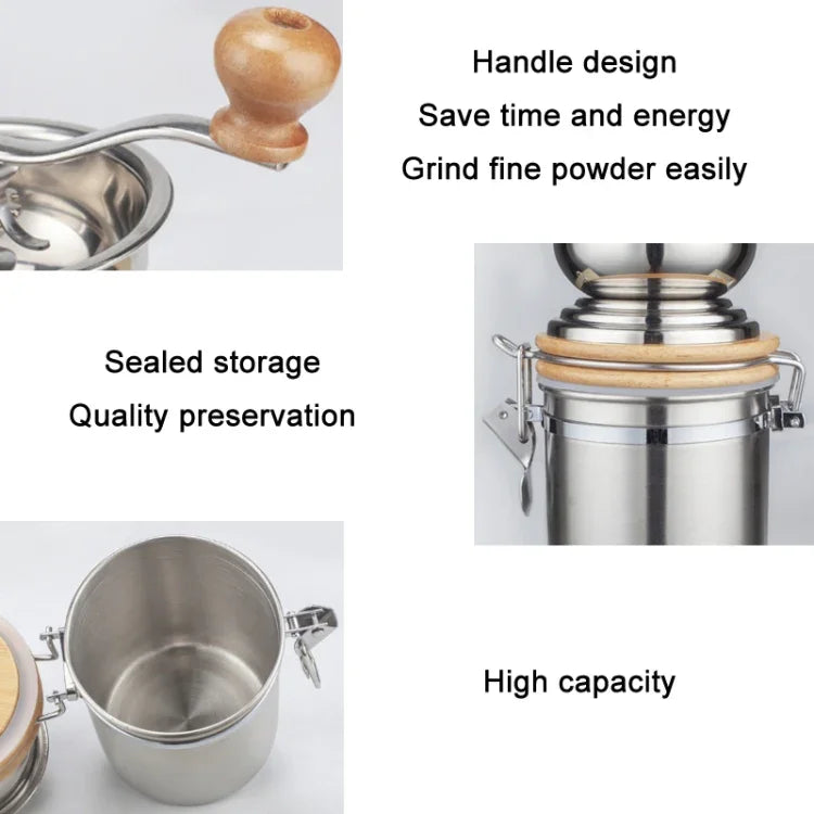 Moedor Manual de Grãos de Café Doméstico com Manivela em Aço Inoxidável, Manivela