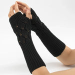 Luvas de lã quentes de ciclismo sem dedos para homens e mulheres de inverno, com padrão jacquard de folhas, Roxo, Preto, Branco, Jujuba, Cinzento Claro, Café, Cinzento Escuro