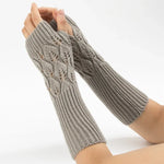 Luvas de lã quentes de ciclismo sem dedos para homens e mulheres de inverno, com padrão jacquard de folhas, Roxo, Preto, Branco, Jujuba, Cinzento Claro, Café, Cinzento Escuro