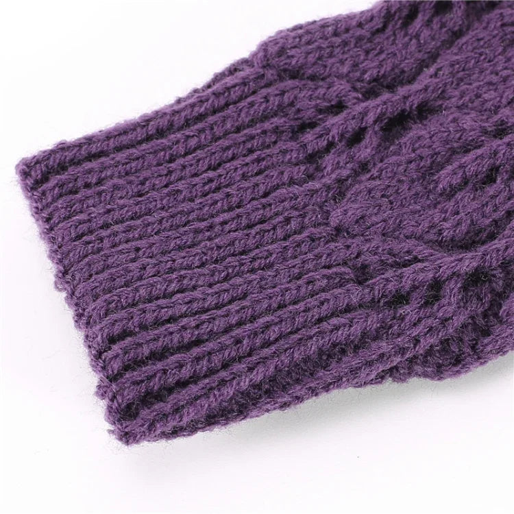 Luvas de lã quentes de ciclismo sem dedos para homens e mulheres de inverno, com padrão jacquard de folhas, Roxo, Preto, Branco, Jujuba, Cinzento Claro, Café, Cinzento Escuro