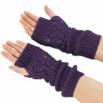 Luvas de lã quentes de ciclismo sem dedos para homens e mulheres de inverno, com padrão jacquard de folhas, Roxo, Preto, Branco, Jujuba, Cinzento Claro, Café, Cinzento Escuro