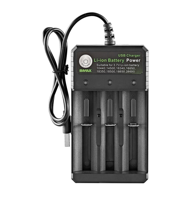 BMAX 18650 Base de Carregamento USB de 3 Slots Carregador Independente de Bateria de Lítio 3.7/4.2V, 3 Slots USB (Preto)