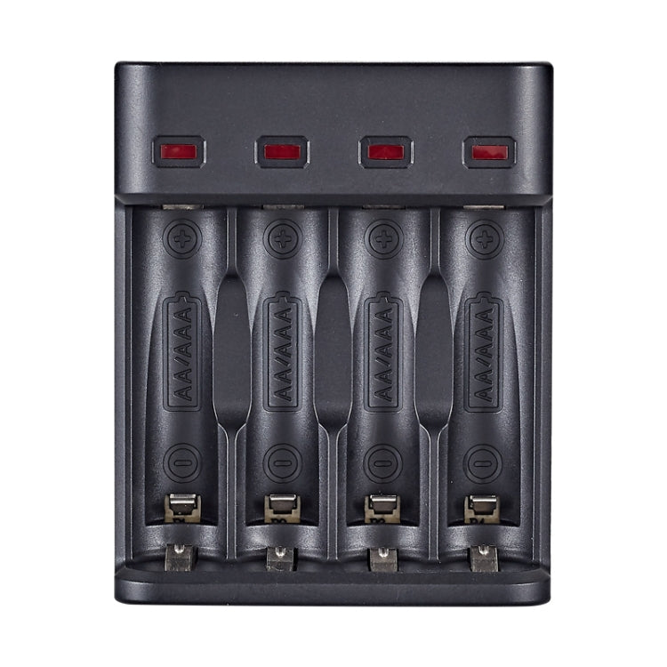 BMAX BH-804U Carregador USB Independente de 4 Slots para Pilhas Recarregáveis AA/AAA 1.2V, 4 Slots Micro USB (Preto)