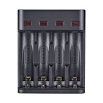 BMAX BH-804U Carregador USB Independente de 4 Slots para Pilhas Recarregáveis AA/AAA 1.2V, 4 Slots Micro USB (Preto)
