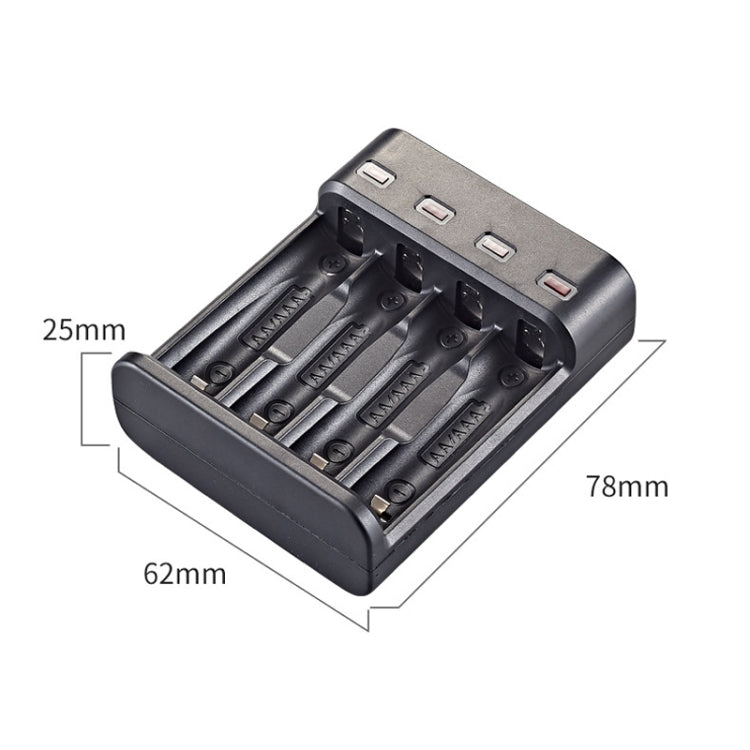 BMAX BH-804U Carregador USB Independente de 4 Slots para Pilhas Recarregáveis AA/AAA 1.2V, 4 Slots Micro USB (Preto)