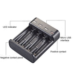 BMAX BH-804U Carregador USB Independente de 4 Slots para Pilhas Recarregáveis AA/AAA 1.2V, 4 Slots Micro USB (Preto)
