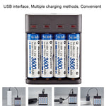 BMAX BH-804U Carregador USB Independente de 4 Slots para Pilhas Recarregáveis AA/AAA 1.2V, 4 Slots Micro USB (Preto)