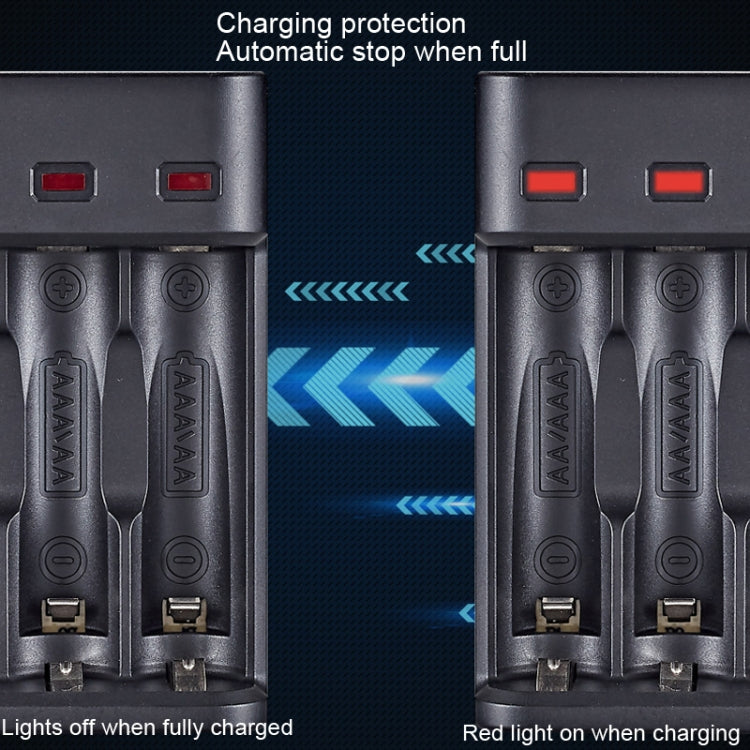 BMAX BH-804U Carregador USB Independente de 4 Slots para Pilhas Recarregáveis AA/AAA 1.2V, 4 Slots Micro USB (Preto)