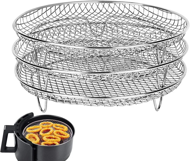 Acessórios para Fritadeira de Ar, Grelha Redonda de 8 Polegadas com Três Camadas para Vapor, Redonda