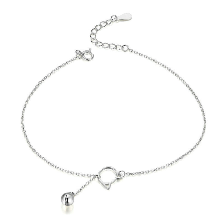 Tornozeleira Simples para Senhora com Sino de Gato em Prata 925 Banhada a Ouro Branco SCT003
