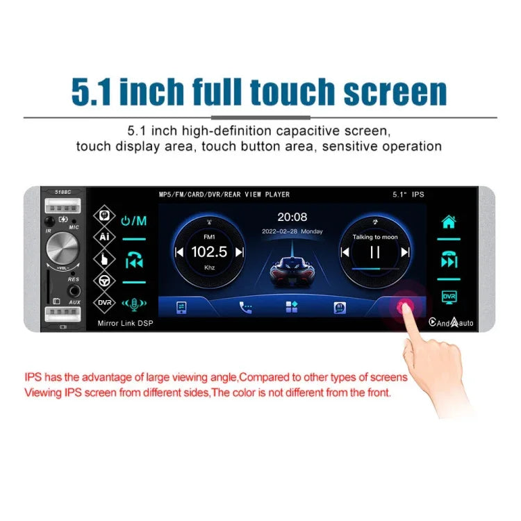 Reprodutor Carplay de Ecrã Capacitivo IPS de 5,1 polegadas A2905, Estilo:, Standard, Standard+4 Câmaras de Luz, Standard+8 Câmaras de Luz, Standard+12 Câmaras de Luz, Standard+Câmara de Luz AHD