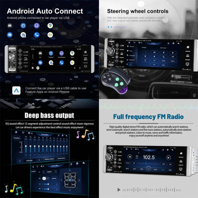 Reprodutor Carplay de Ecrã Capacitivo IPS de 5,1 polegadas A2905, Estilo:, Standard, Standard+4 Câmaras de Luz, Standard+8 Câmaras de Luz, Standard+12 Câmaras de Luz, Standard+Câmara de Luz AHD