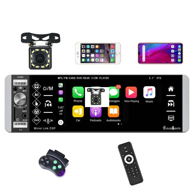 Reprodutor Carplay de Ecrã Capacitivo IPS de 5,1 polegadas A2905, Estilo:, Standard, Standard+4 Câmaras de Luz, Standard+8 Câmaras de Luz, Standard+12 Câmaras de Luz, Standard+Câmara de Luz AHD