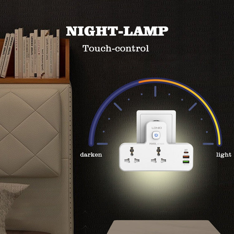Tomada Multifuncional de Carregamento Rápido LDNIO SC2311 20W PD+QC 3.0 para Casa com Função de Luz Noturna, Especificações:, Ficha EU, Ficha UK, Ficha US