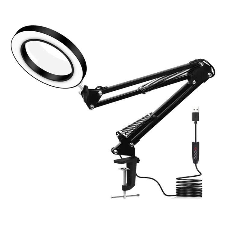 Lupa 5X Luz de Clipe LED Dobrável com Braço Longo Lâmpada de Leitura USB de Proteção Ocular, Médio, Grande