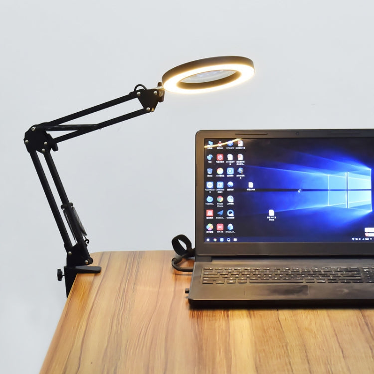Lupa 5X Luz de Clipe LED Dobrável com Braço Longo Lâmpada de Leitura USB de Proteção Ocular, Médio, Grande