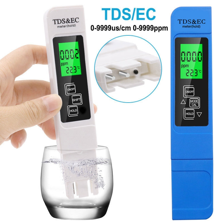 Caneta Medidora de Condutividade para Teste de Qualidade da Água TDS & EC com Retroiluminação, Modelo com Retroiluminação (Branco), Modelo com Retroiluminação (Azul)
