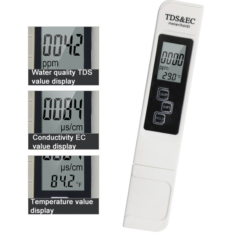 Caneta Medidora de Condutividade para Teste de Qualidade da Água TDS & EC com Retroiluminação, Modelo com Retroiluminação (Branco), Modelo com Retroiluminação (Azul)