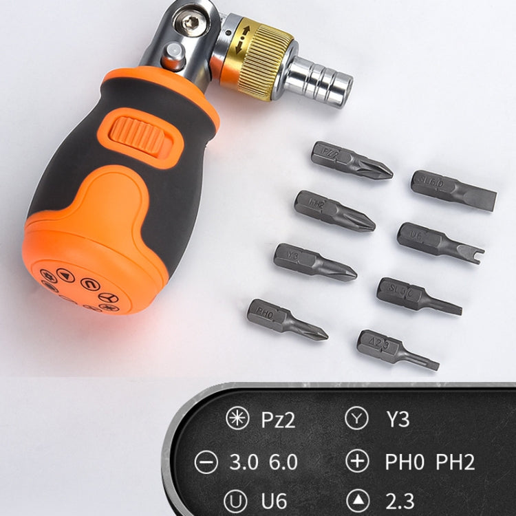 Conjunto de Chave de Fendas de Catraca Multifuncional Portátil 8 em 1 com Cabeça S2, 8 em 1 Laranja, 8 em 1 Cinzento