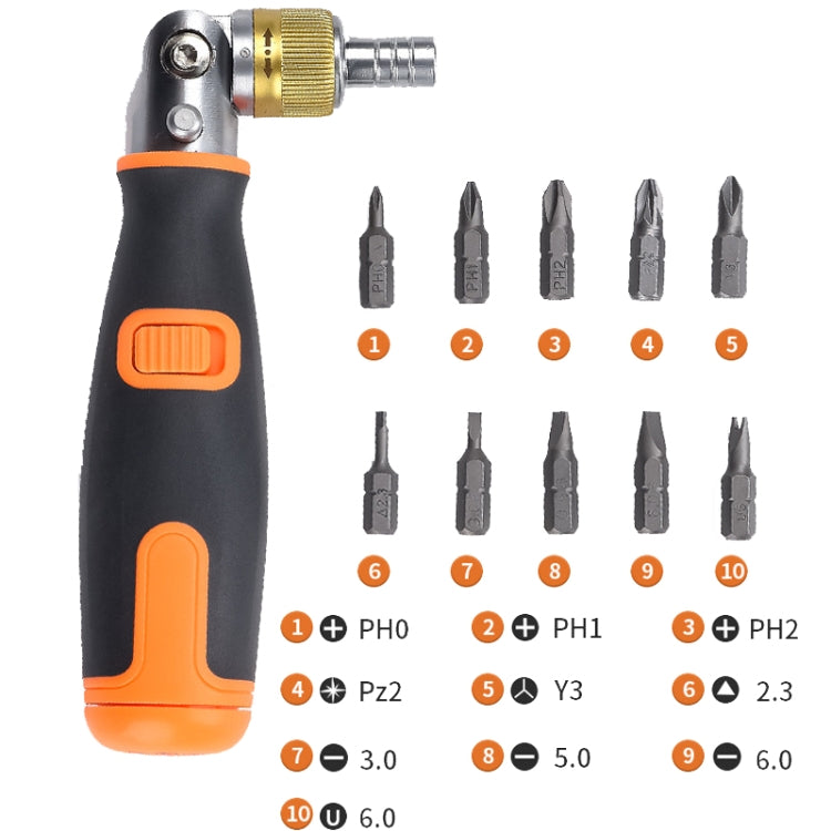 Conjunto de Chave de Fendas de Catraca Multiângulo com Bits Ocultos Portátil 10 em 1, 10 em 1 Laranja, 10 em 1 Cinzento