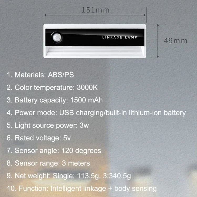 Luz Noturna de Indução Corporal Humana com Ligação USB Magnética TW-L56, 1 Peça, 3 Peças