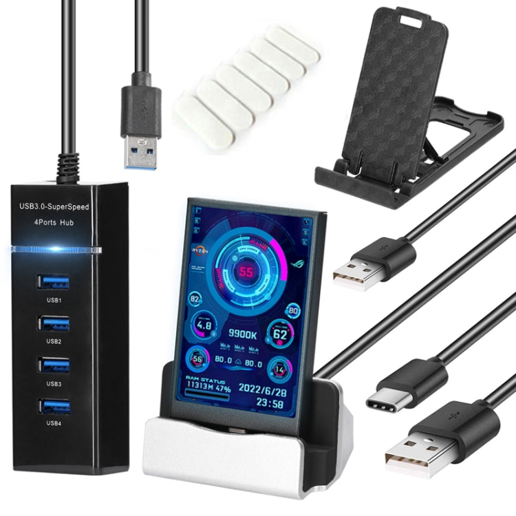 Monitor de Computador de 3,5 Polegadas IPS Visualização Total USB Chassis Tela Secundária, Conjunto 1 (Preto), Conjunto 1 (Branco), Conjunto 2 (Preto), Conjunto 2 (Branco), Conjunto 3 (Preto), Conjunto 3 (Branco)