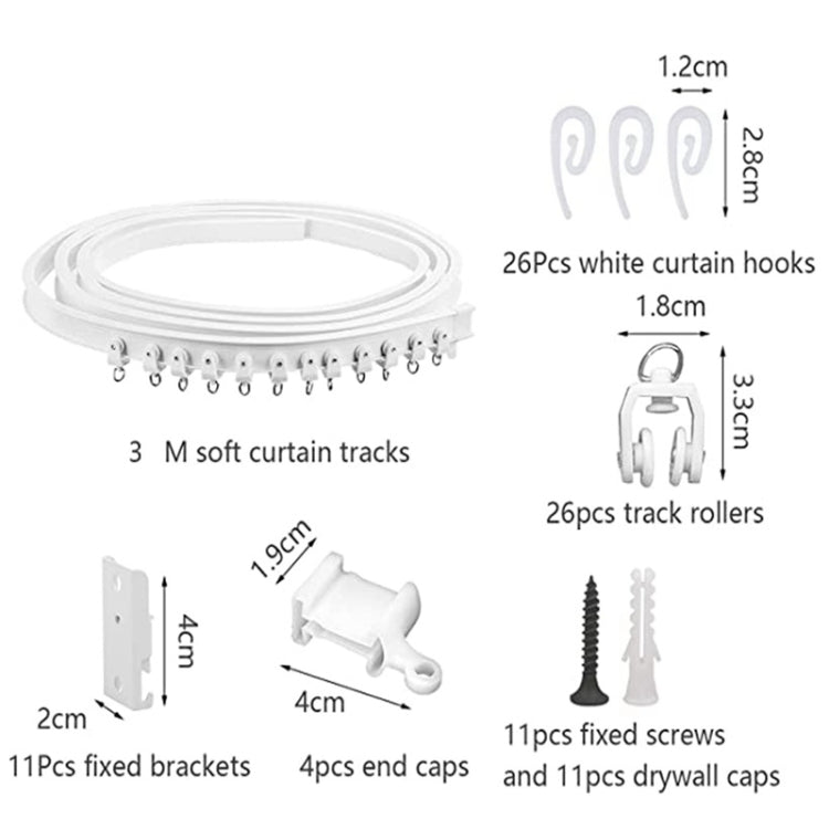 Model Steel Rail Bending Curtain Rail Flexible Guide Set, Size:, 3m White