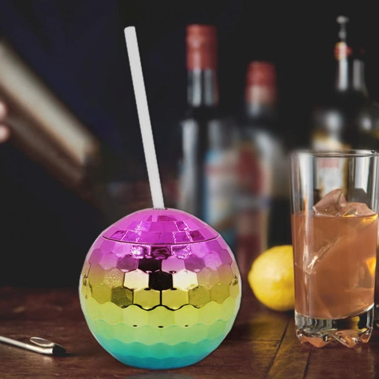 D001-2 Flash Electroplated Ball Cup Round Ball Straw Plastic Water Cup, Rainbow Color