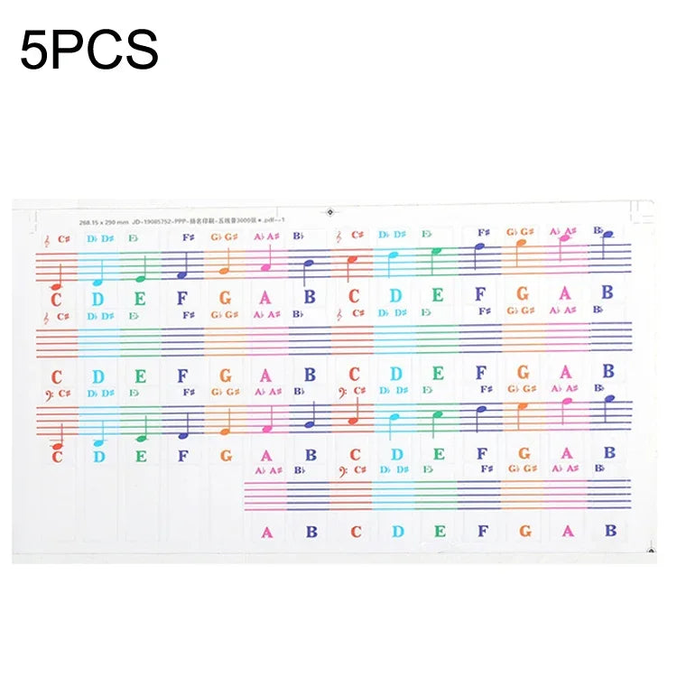 5 Peças de Autocolantes Coloridos para Teclado de Piano Infantil, Acessórios para Instrumentos Musicais, QT-005, QT-005-A, QT-0302