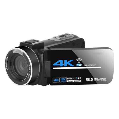 Câmara de vídeo digital 4K zoom 5600PX preta, com luz de preenchimento + lente grande angular, com capuz + microfone + lente grande angular, com kit de estabilizadores