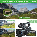 Câmara de vídeo digital portátil com ecrã tátil de 4 polegadas 64MP, 4K 16G, 4K 32G, 4K 64G