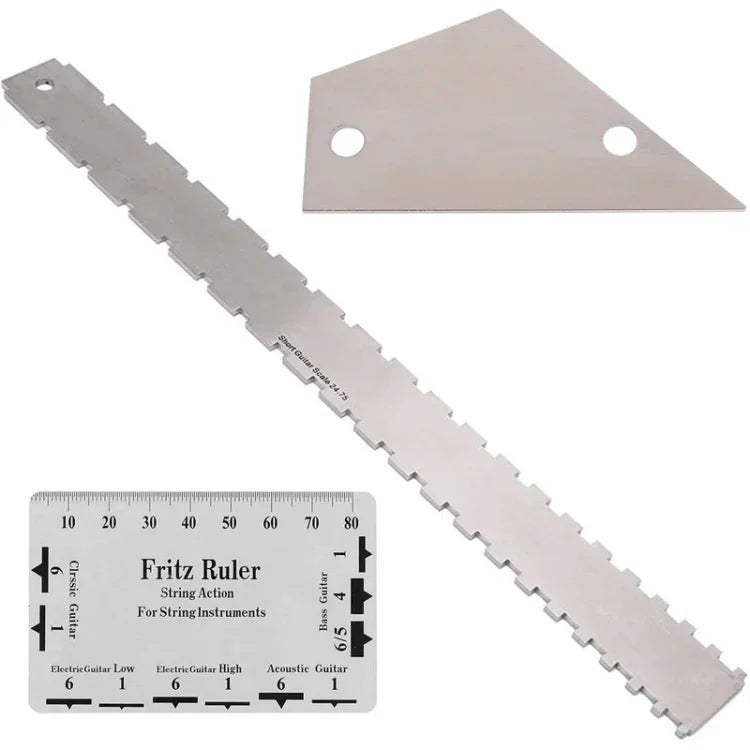 Régua de Medição para Braço de Guitarra Baixo em Aço Inoxidável GNR3, Estilo:, Dentes Duplos+Régua de Nivelamento+Régua de Altura das Cordas