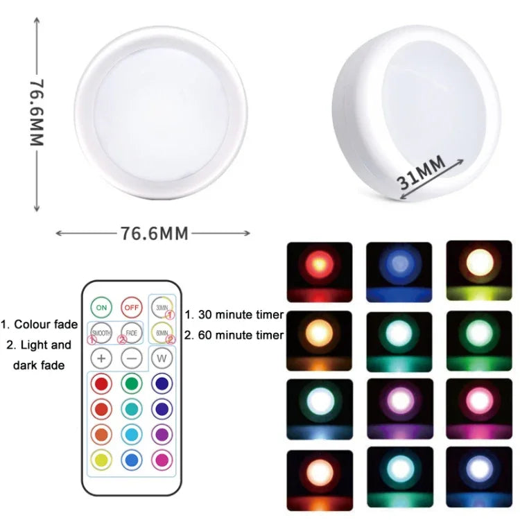 Luz Noturna RGB Dimerizável de 13 Cores para Armário, 3 Luzes 1 Comando, 6 Luzes 2 Comandos