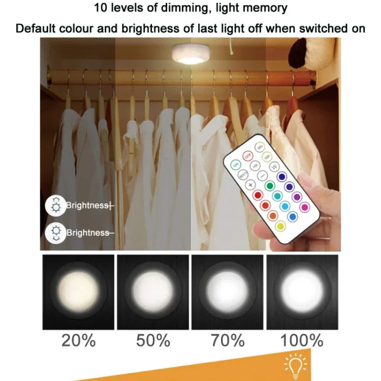 Luz Noturna RGB Dimerizável de 13 Cores para Armário, 3 Luzes 1 Comando, 6 Luzes 2 Comandos