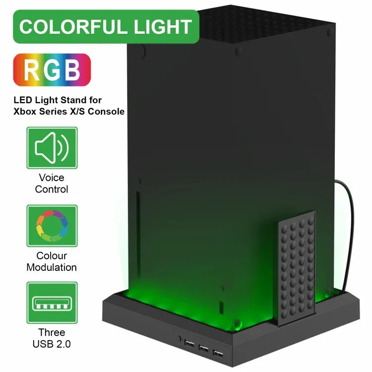 Base de ventoinha de arrefecimento para carregador Xbox Series X S com luz RGB colorida, Luz RGB colorida