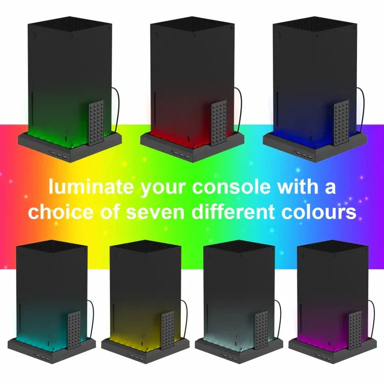 Base de ventoinha de arrefecimento para carregador Xbox Series X S com luz RGB colorida, Luz RGB colorida
