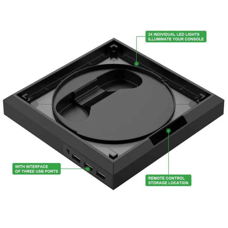Base de ventoinha de arrefecimento para carregador Xbox Series X S com luz RGB colorida, Luz RGB colorida