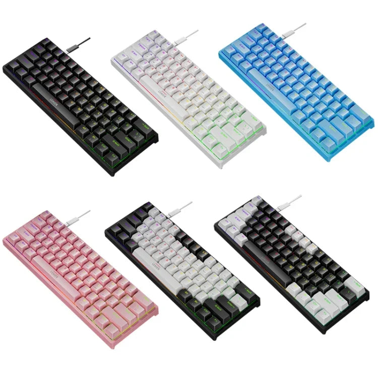 Teclado Mecânico com Iluminação e Plugue a Quente LEAVEN K620 61 Teclas, Comprimento do Cabo: 1.8m, Eixo Verde Preto, Eixo Verde Branco, Eixo Verde Azul, Eixo Verde Rosa, Eixo Preto Vermelho Branco, Eixo Verde Branco Preto, Eixo Verde Branco Preto