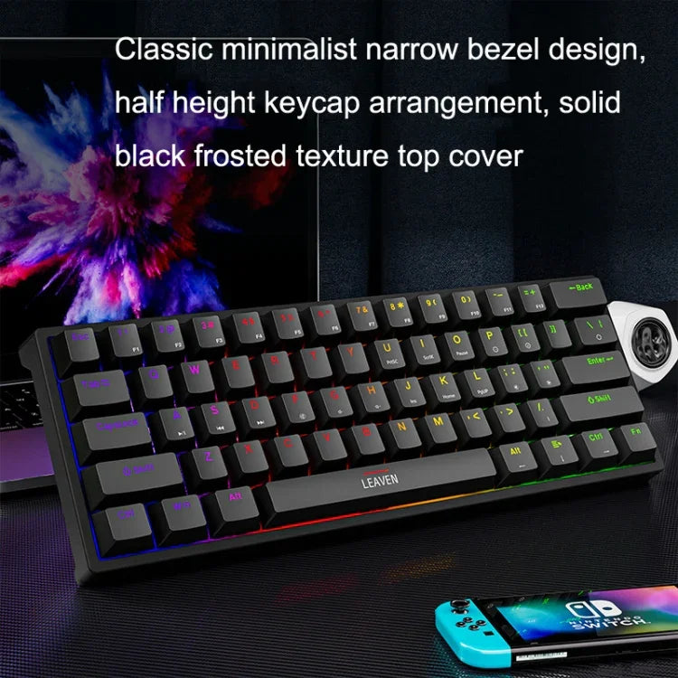 Teclado Mecânico com Iluminação e Plugue a Quente LEAVEN K620 61 Teclas, Comprimento do Cabo: 1.8m, Eixo Verde Preto, Eixo Verde Branco, Eixo Verde Azul, Eixo Verde Rosa, Eixo Preto Vermelho Branco, Eixo Verde Branco Preto, Eixo Verde Branco Preto