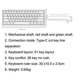 Teclado Mecânico com Iluminação e Plugue a Quente LEAVEN K620 61 Teclas, Comprimento do Cabo: 1.8m, Eixo Verde Preto, Eixo Verde Branco, Eixo Verde Azul, Eixo Verde Rosa, Eixo Preto Vermelho Branco, Eixo Verde Branco Preto, Eixo Verde Branco Preto