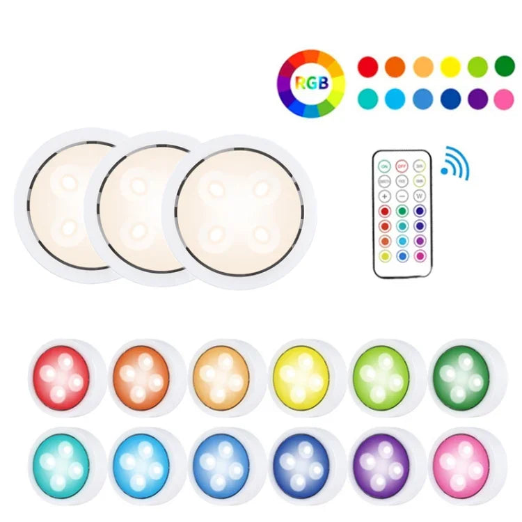 Luz Ambiente de 13 Cores com Comando para Armário, Luz de Hóquei Tátil, Conjunto 3 Luzes 1 Comando, Conjunto 6 Luzes 2 Comandos