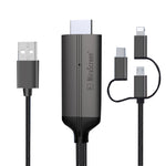Cabo Dongle HDTV 1080P, HDMI Plug and Play com Ecrã Plug and Play, LD36 8 Pinos + Micro USB + Tipo-C / USB-C para HDMI