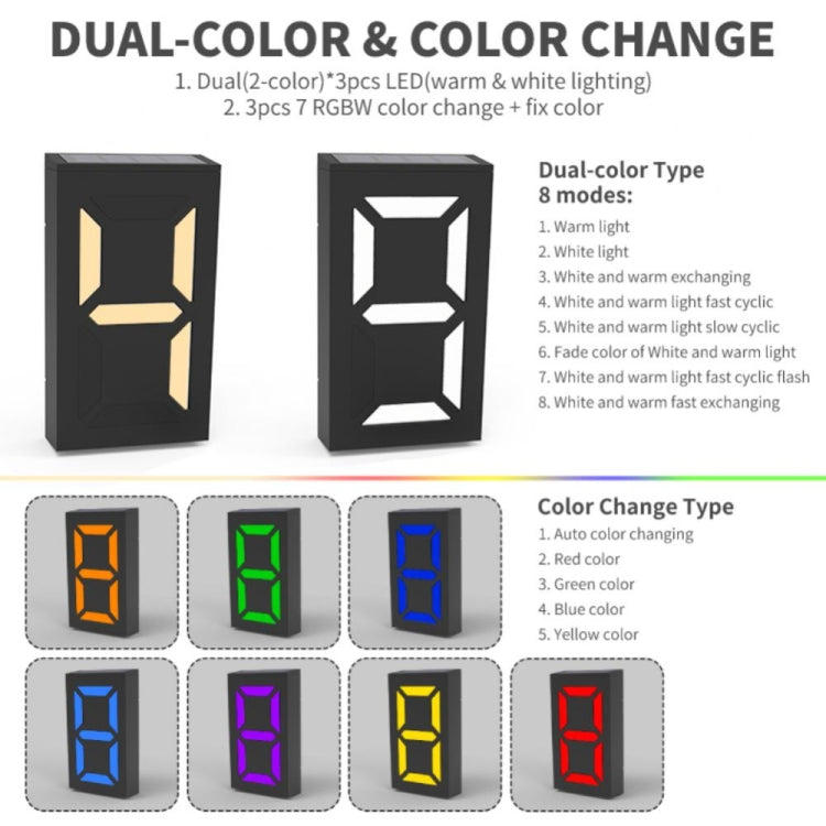 Lâmpada de Número Solar DIY N766B para Placa de Porta, Luzes de Parede à Prova de Água para Exterior, N766B (Modelo de Luz Colorida), N766B (Luz Branca/Luz Quente)