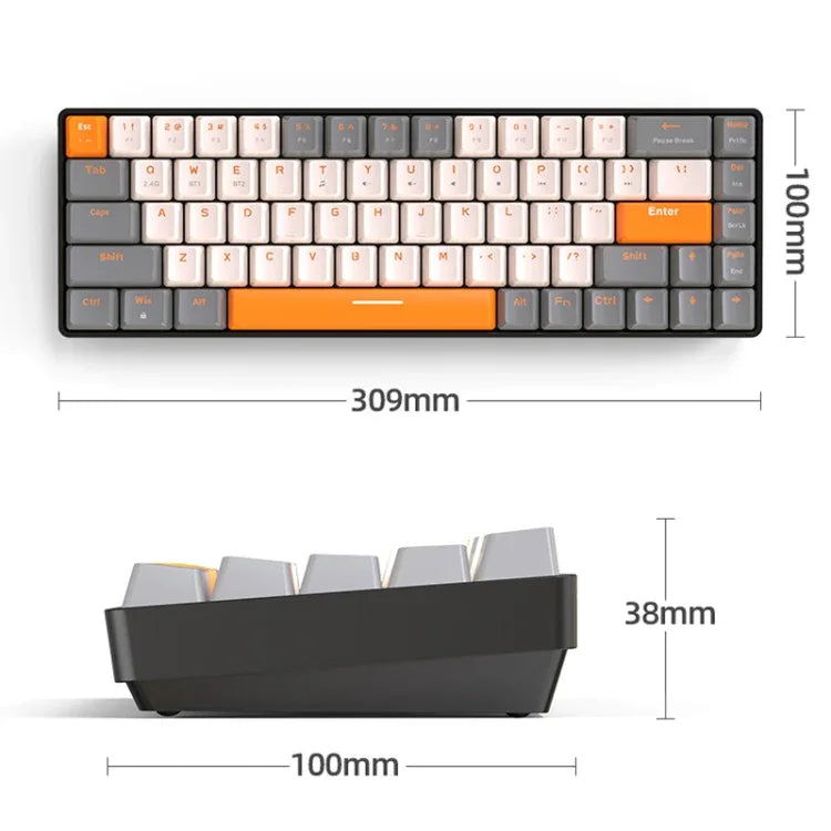 ZIYOU LANG K68 Teclado Mecânico Sem Fios Bluetooth Dual Model com 68 Teclas, Estilo:, Versão Eixo Vermelho (Cintilante), Versão Eixo Verde (Cinza), Versão Eixo Vermelho (Cinza)