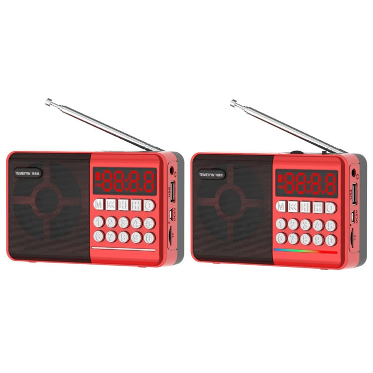 TEMEIYIN Coluna Rádio Bluetooth com Ecrã Digital LED para Cartões Jogador Portátil para Exercícios Matinais, Vermelho, Vermelho com Luz