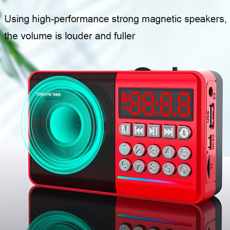 TEMEIYIN Coluna Rádio Bluetooth com Ecrã Digital LED para Cartões Jogador Portátil para Exercícios Matinais, Vermelho, Vermelho com Luz
